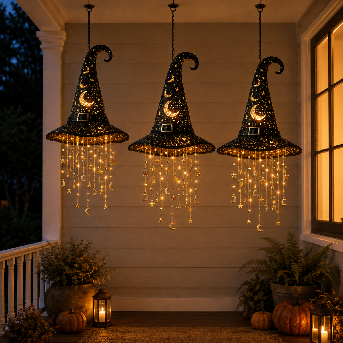 Lighted Witch Hat Hanging Decor β Magical Halloween Porch & Window Light