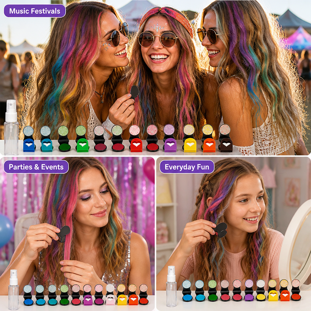 12-Color Temporary Hair Chalk Set from xietv™ — Unleash Electric Looks That Fade When You Say Goodbye
